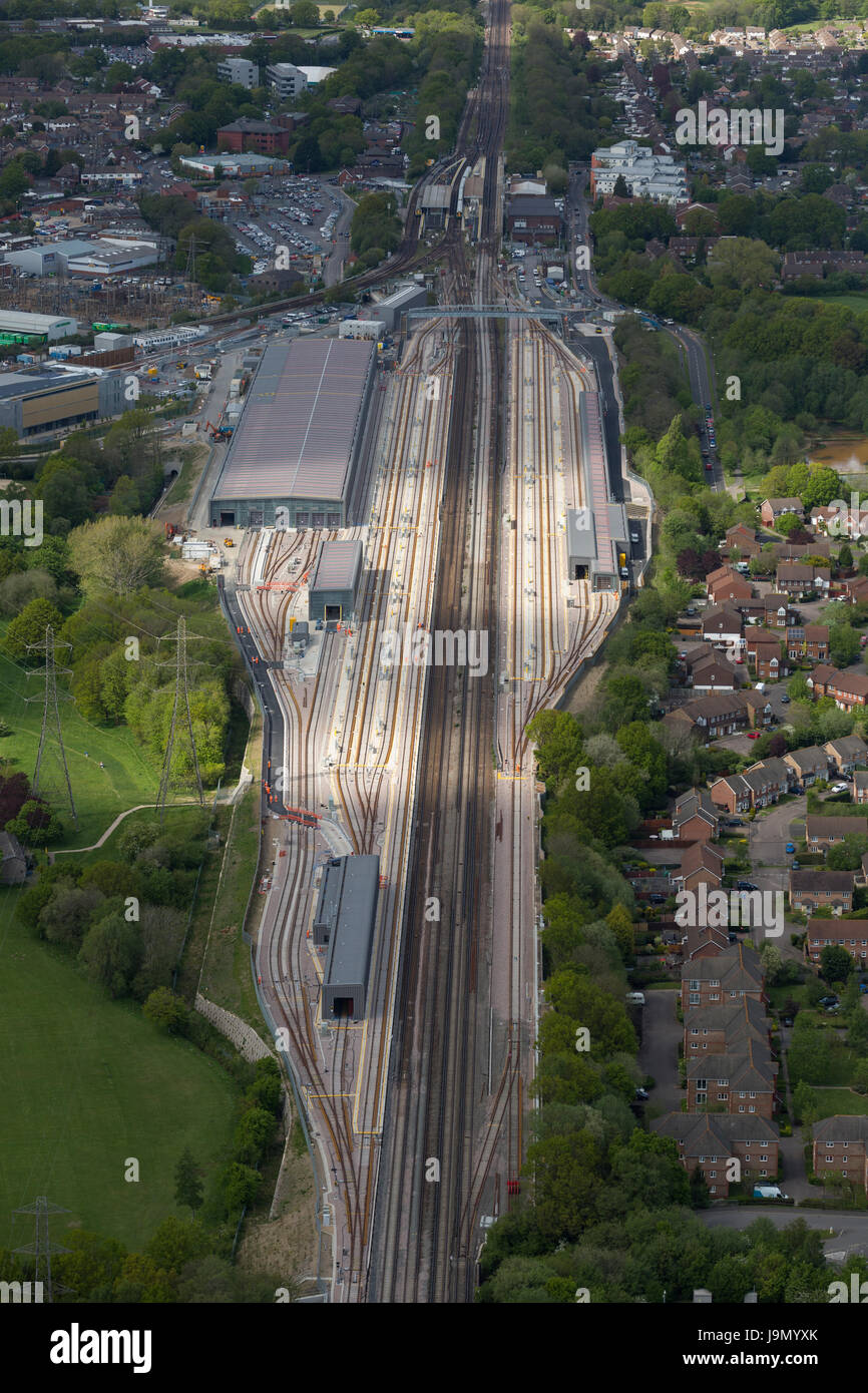 Siemens, Three Bridges Traincare Facility site, Crawley, West Sussex is over 1.4 miles in length and was built by VolkerFitzpatrick. Stock Photo