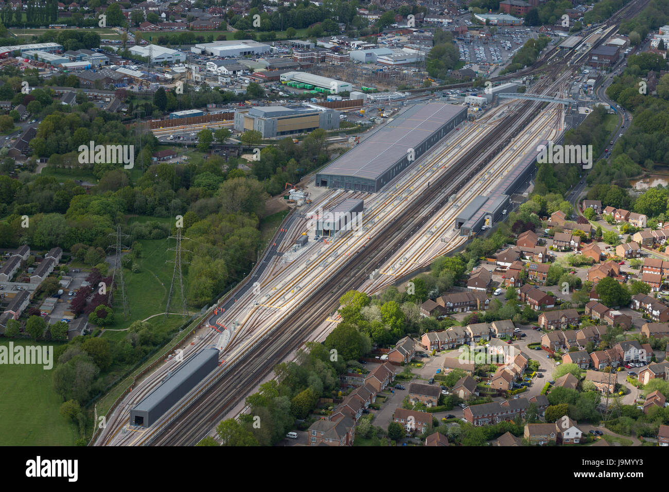 Siemens, Three Bridges Traincare Facility site, Crawley, West Sussex is over 1.4 miles in length and was built by VolkerFitzpatrick. Stock Photo