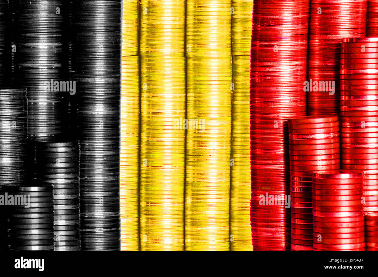 belgian money flag constucted from stacks of coins Stock Photo