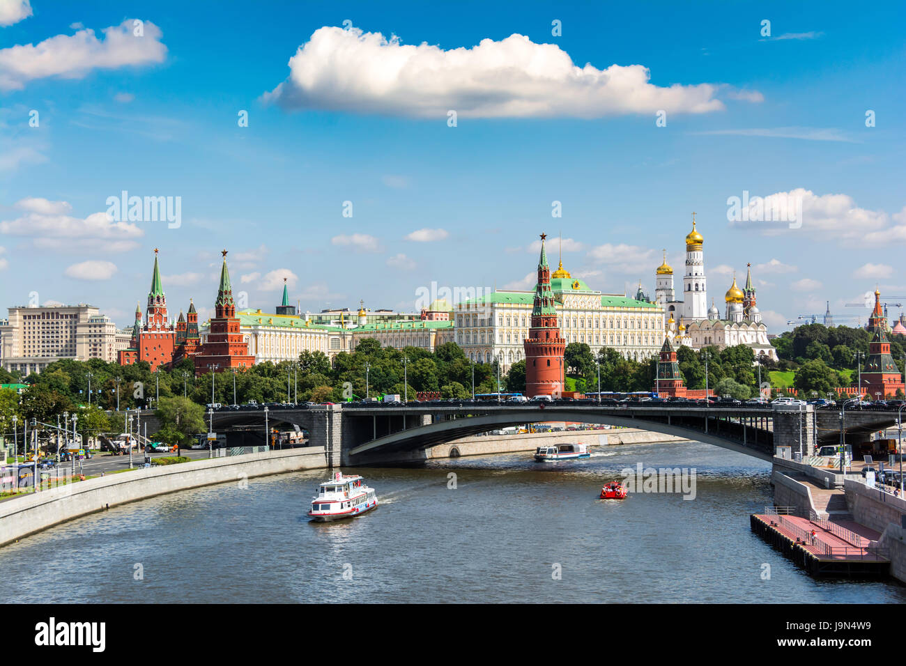 View to Moscow Kremlin from the Moscow river. Kremlin embankment in Moscow Stock Photo