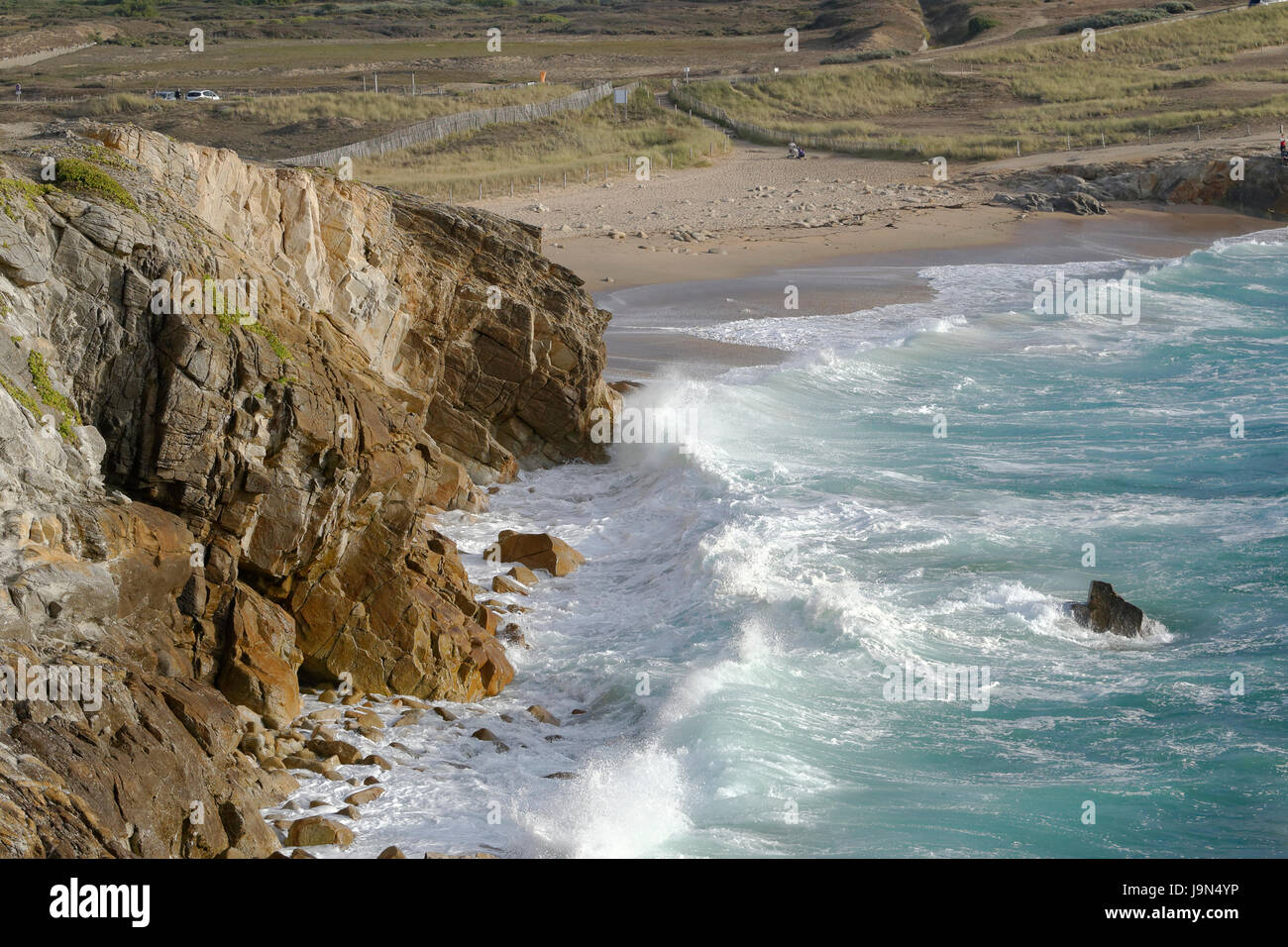 Port Rhu, rising tide on the Wild coast, Quiberon peninsula (Morbihan, Brittany, France). Stock Photo