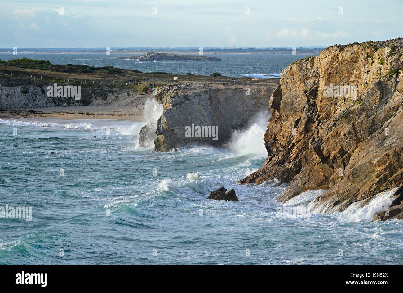 Rising tide on the wild coast, Quiberon peninsula (Morbihan, Brittany, France). Stock Photo