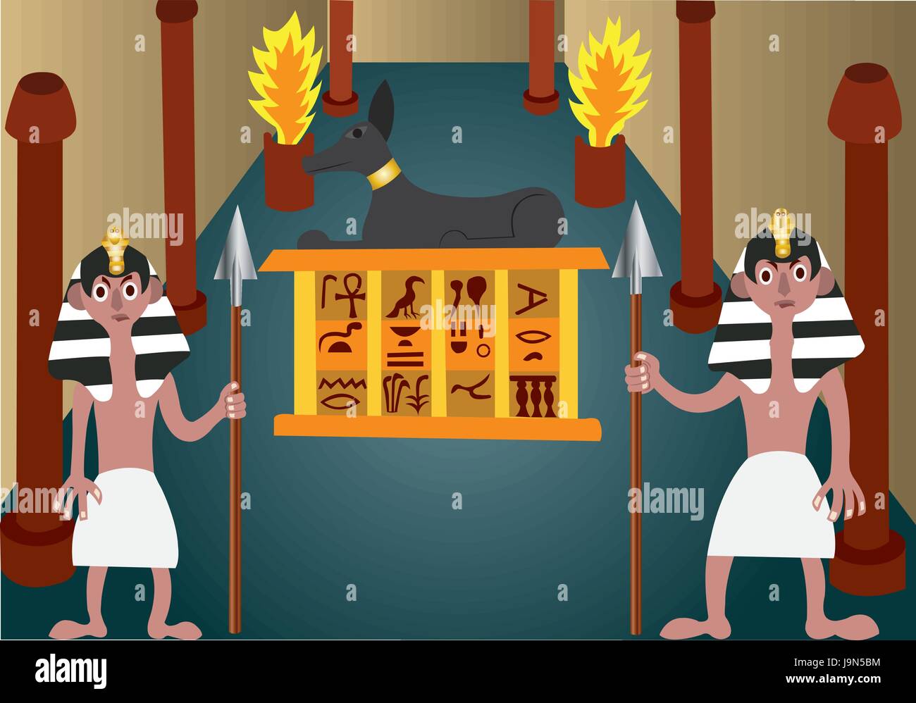 Ancient Egyptian Guards standing at a tomb entrance guarding its treasure Stock Vector