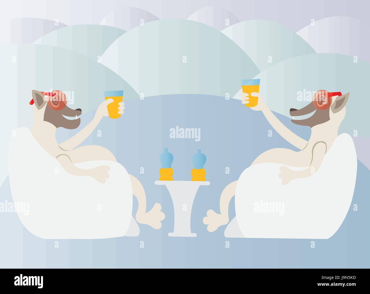 bears enjoying themselves with a drink on top of  a cold winter ice Stock Vector