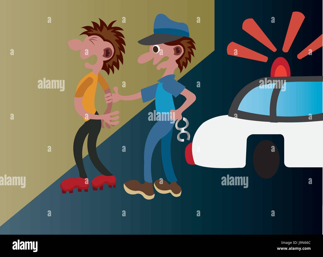 policeman arresting a suspect on the streets Stock Vector
