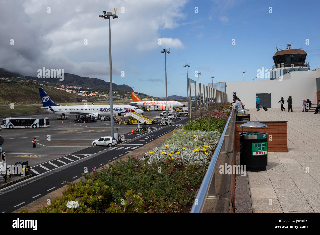 Boeing 737-9GJ at Madeira Airport, near Fuchal, recently renamed Christiano Ronaldo International Airport Stock Photo