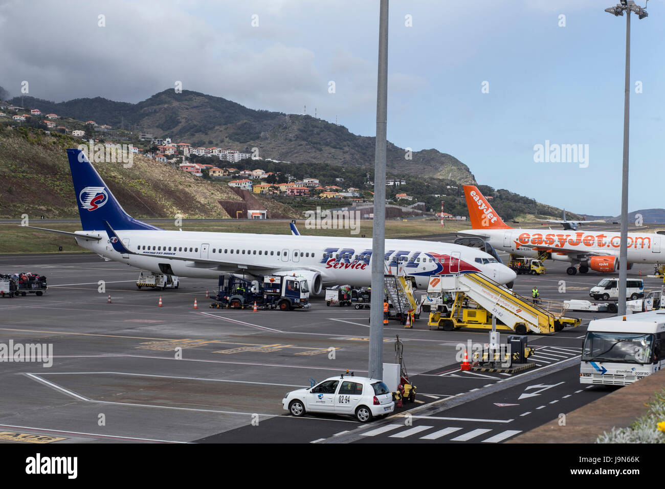 Boeing 737-9GJ at Madeira Airport, near Fuchal, recently renamed Christiano Ronaldo International Airport Stock Photo