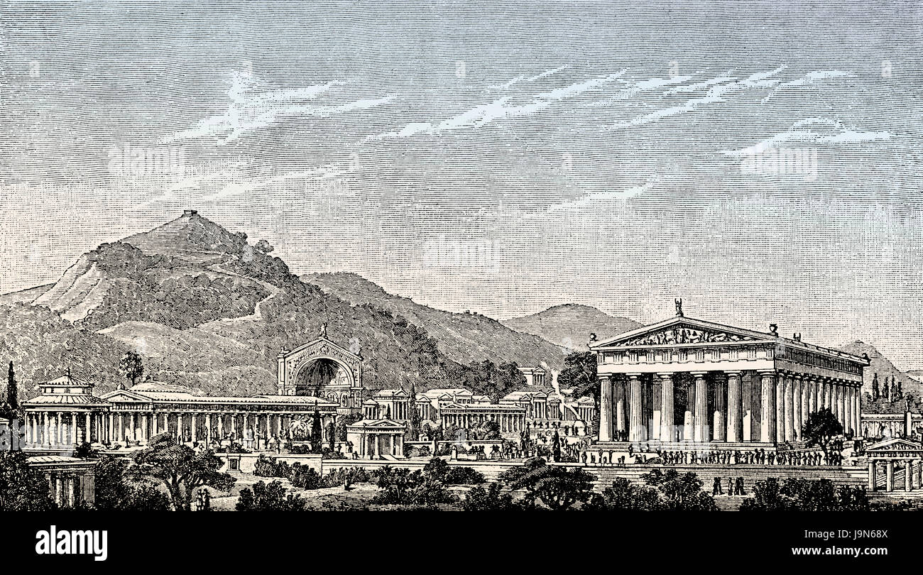 The reconstruction of Olympia in ancient Greece Stock Photo