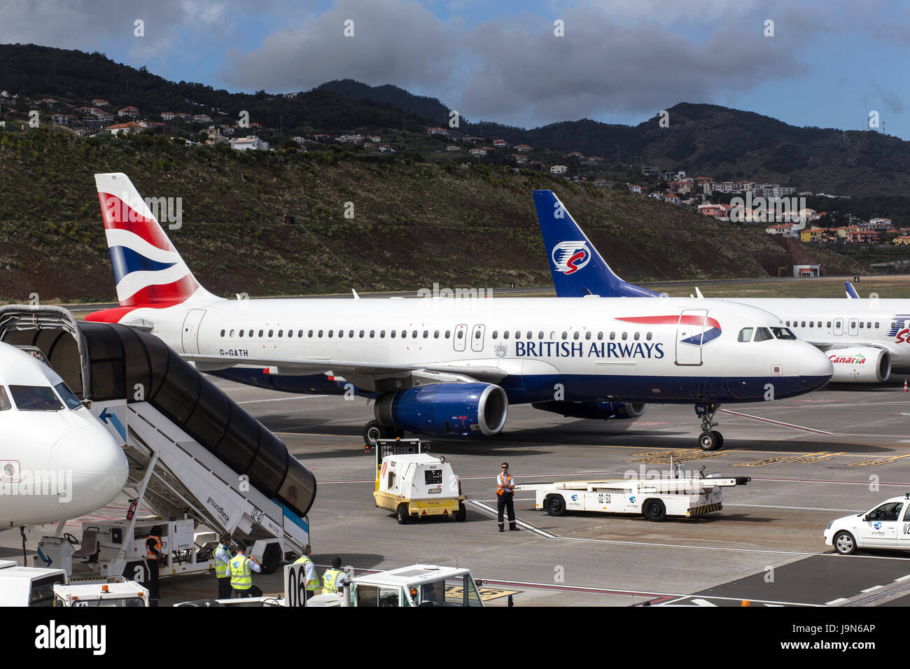 British Airways Airbus A320 on the apron at Madeira Airport, near Fuchal, recently renamed Christiano Ronaldo International Airport Stock Photo