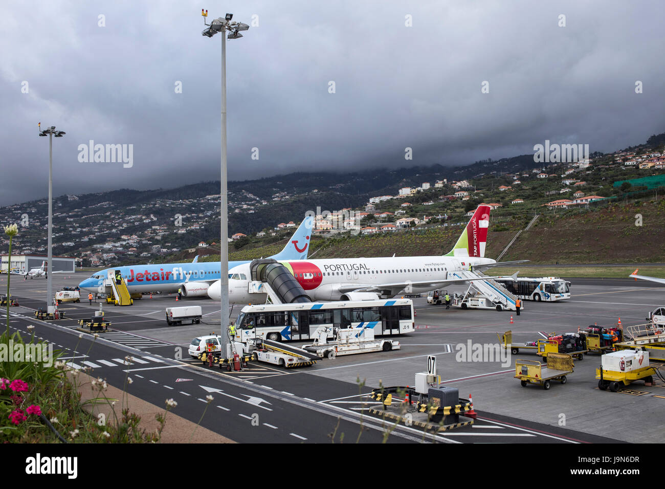 at Madeira Airport, near Fuchal, recently renamed Christiano Ronaldo International Airport Stock Photo