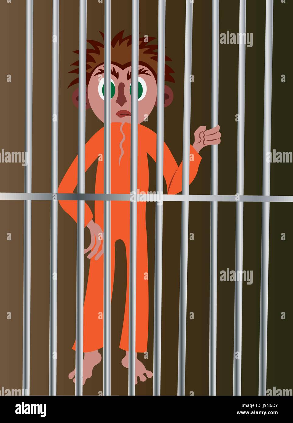 an inmate standing behind bars, Stock Vector