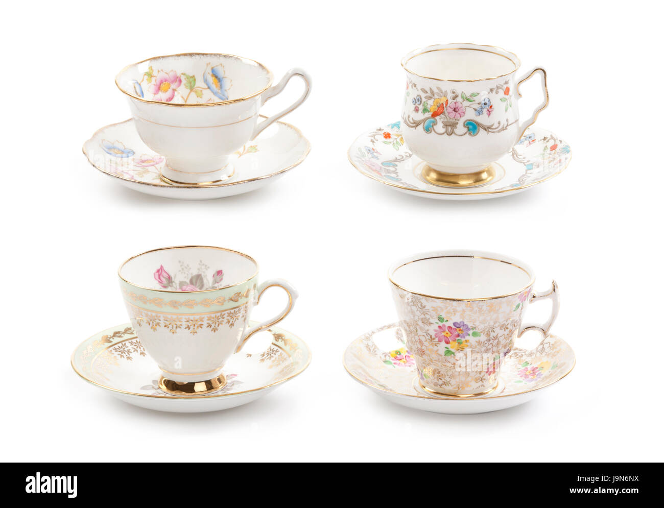Collection of vintage tea cups Stock Photo