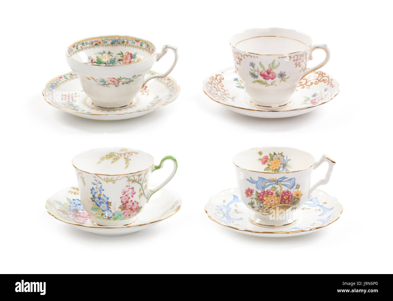 Collection of vintage tea cups Stock Photo