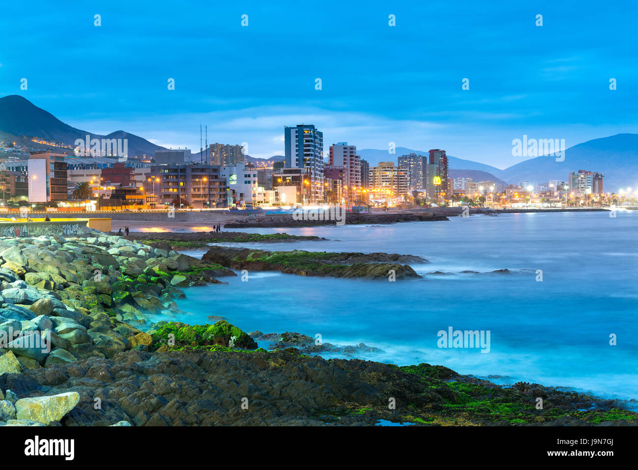 Antofagasta, Region de Antofagasta, Chile - Panoramic view of the coastline of Antofagasta, know as the Pearl of the North and the big Stock Photo
