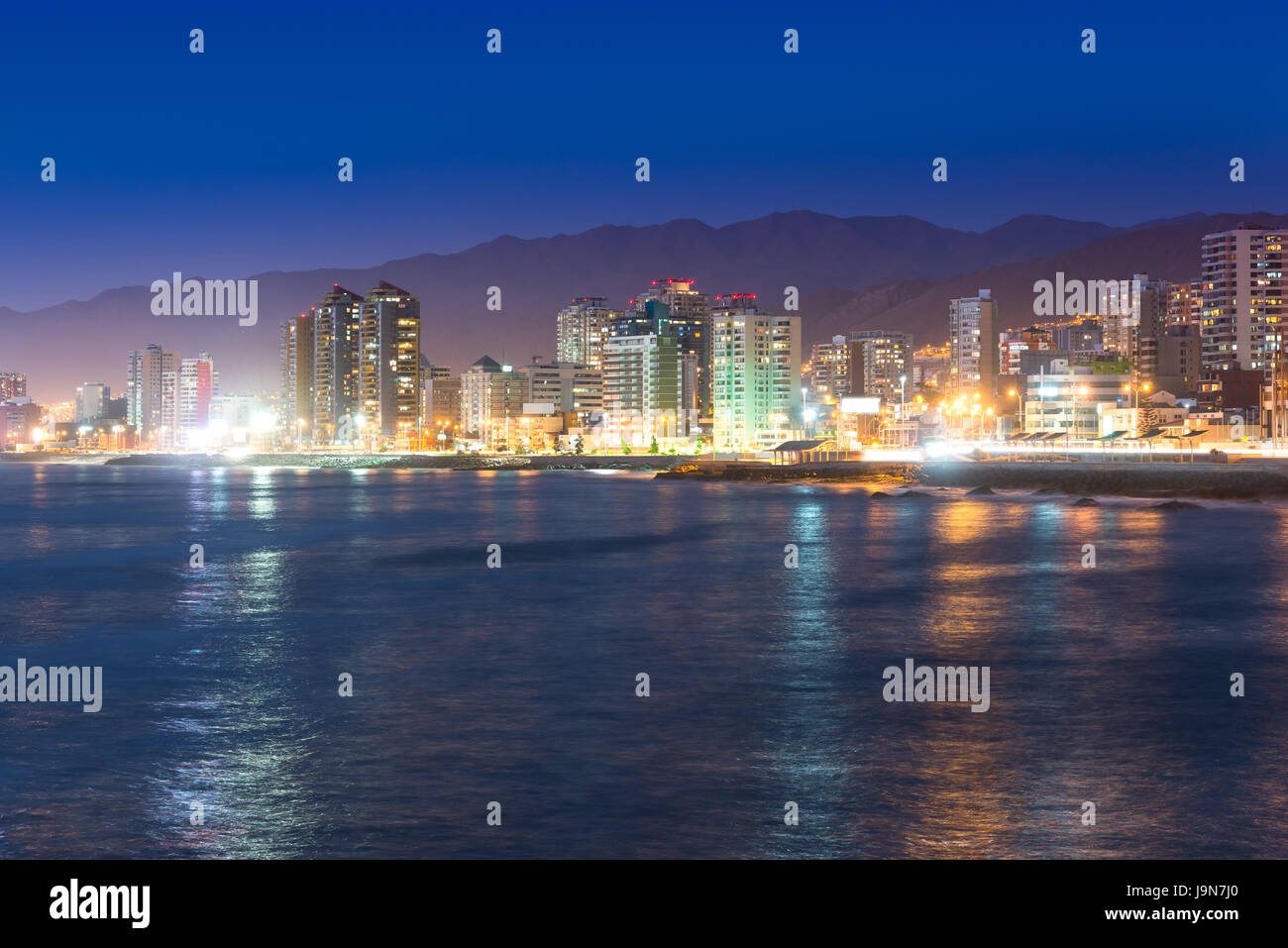 Panoramic view of the coastline of Antofagasta, know as the Pearl of the North and the biggest city in the Mining Region of northern Chile Stock Photo
