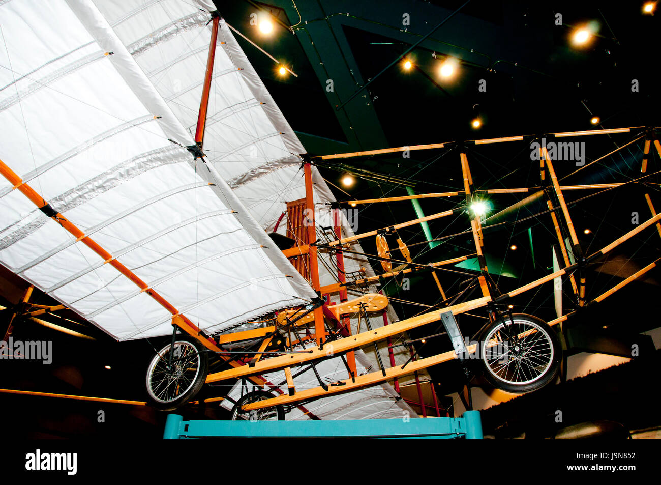 BADDECK, CANADA - August 13, 2016:  Replica of Silver Dart; the first powered aircraft in Canada displayed in the Alexander Graham Bell National Histo Stock Photo