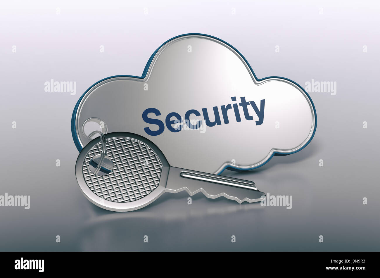 one cloud with a key and text: security, concept of computer, web, network (3d render) Stock Photo