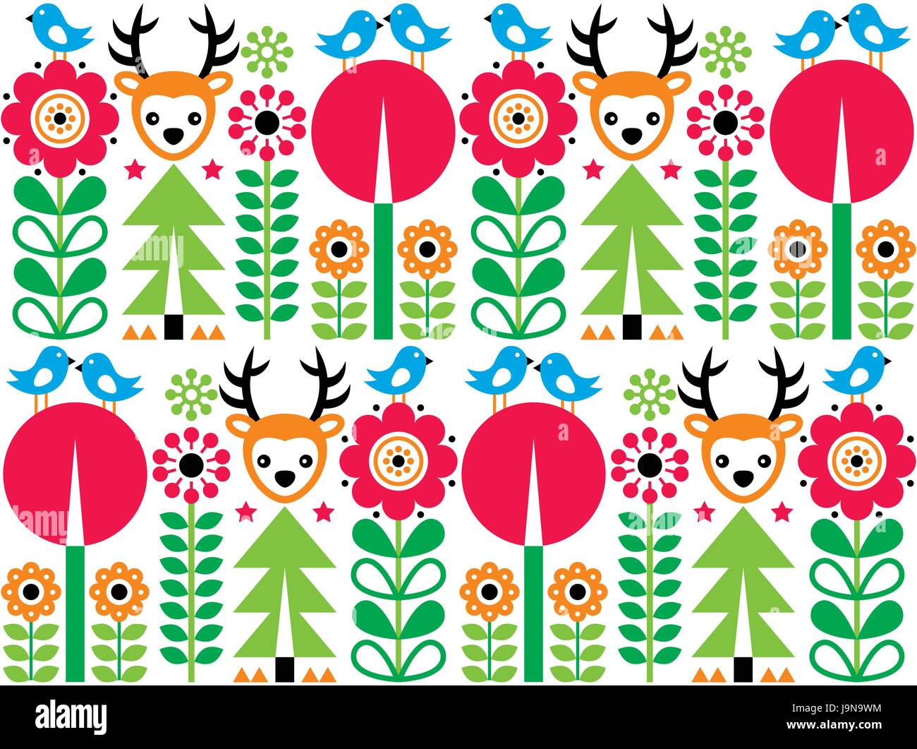 Scandinavian pattern, seamless folk art pattern, children background Stock Vector