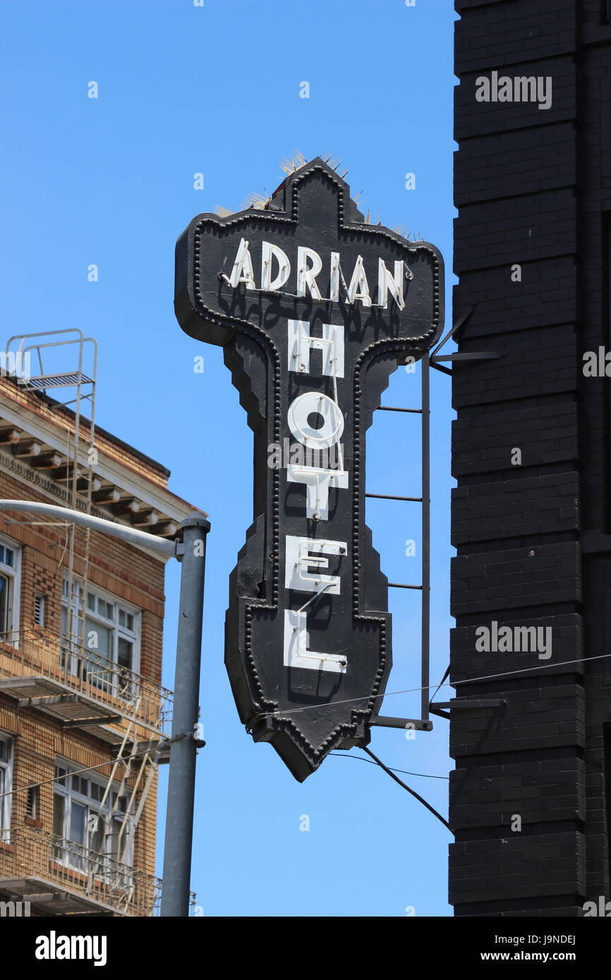 Adrian Hotel Neon Blade Sign, Tenderloin, San Francisco Stock Photo Alamy
