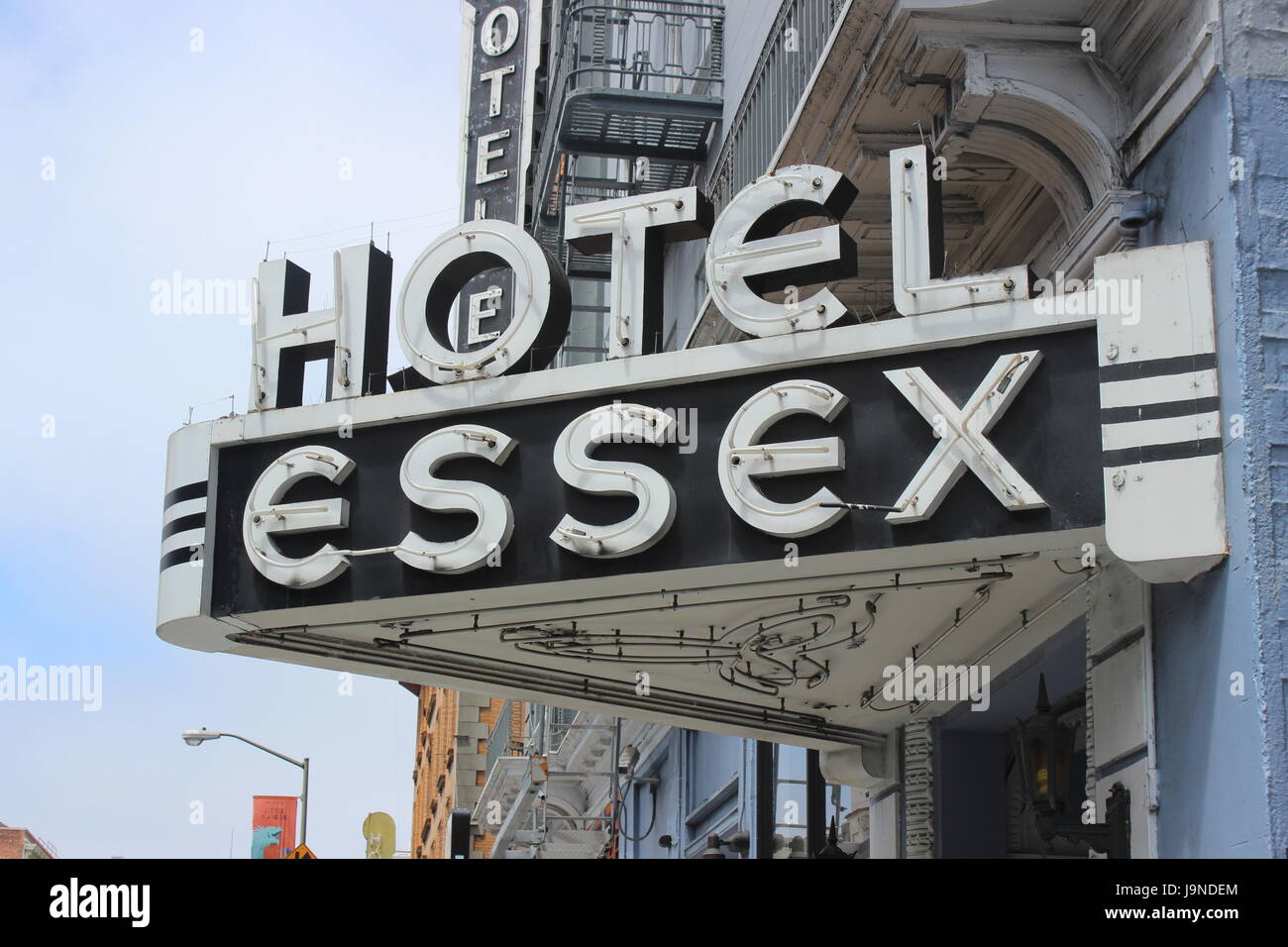 Hotel Essex Neon Marquee Sign, Tenderloin, San Francisco Stock Photo