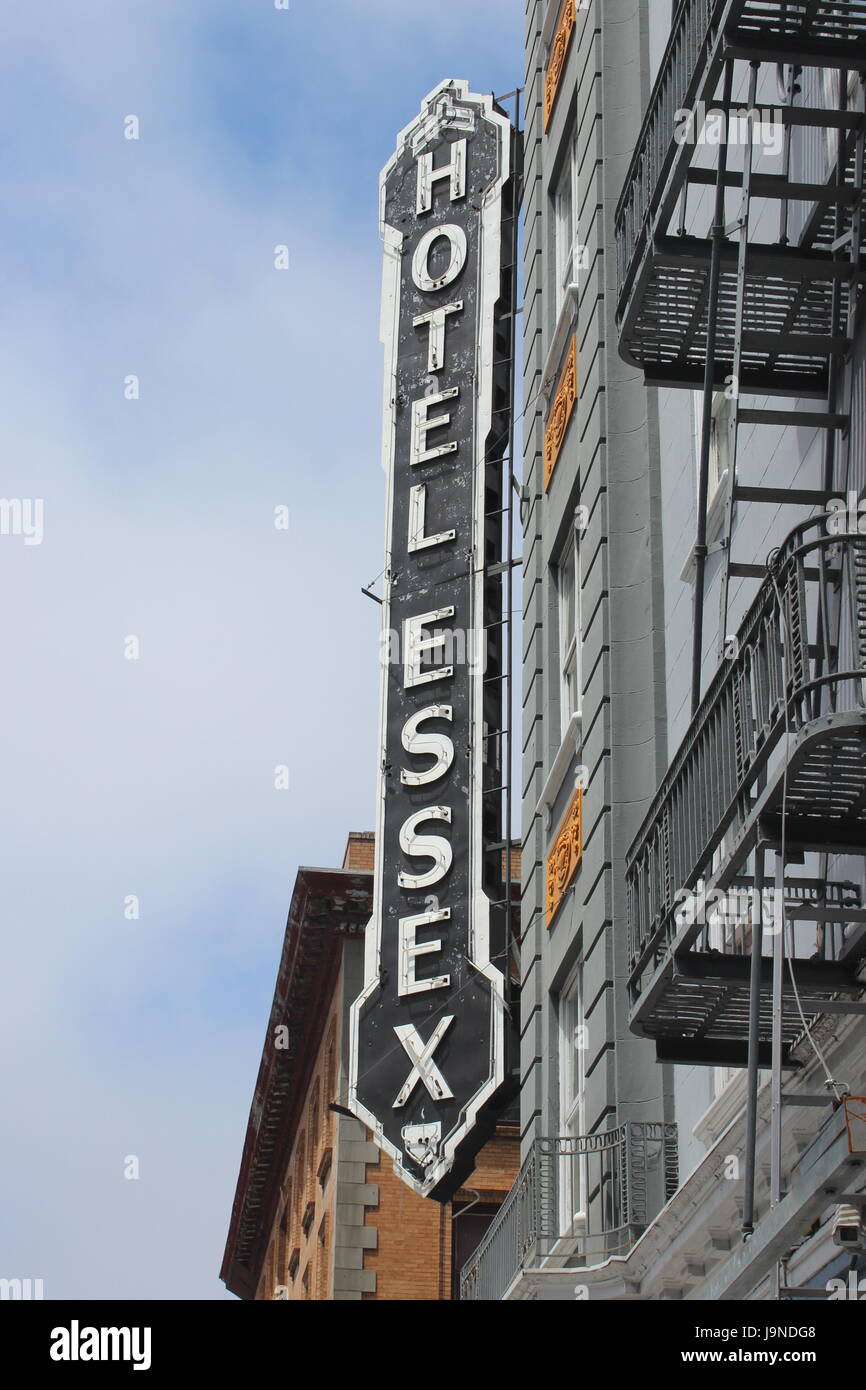 Hotel Essex Neon Blade Sign, Tenderloin, San Francisco Stock Photo Alamy
