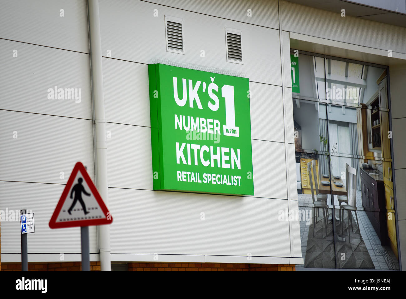 Wren kitchens store sign in Fossetts Park, Southend on Sea, Essex