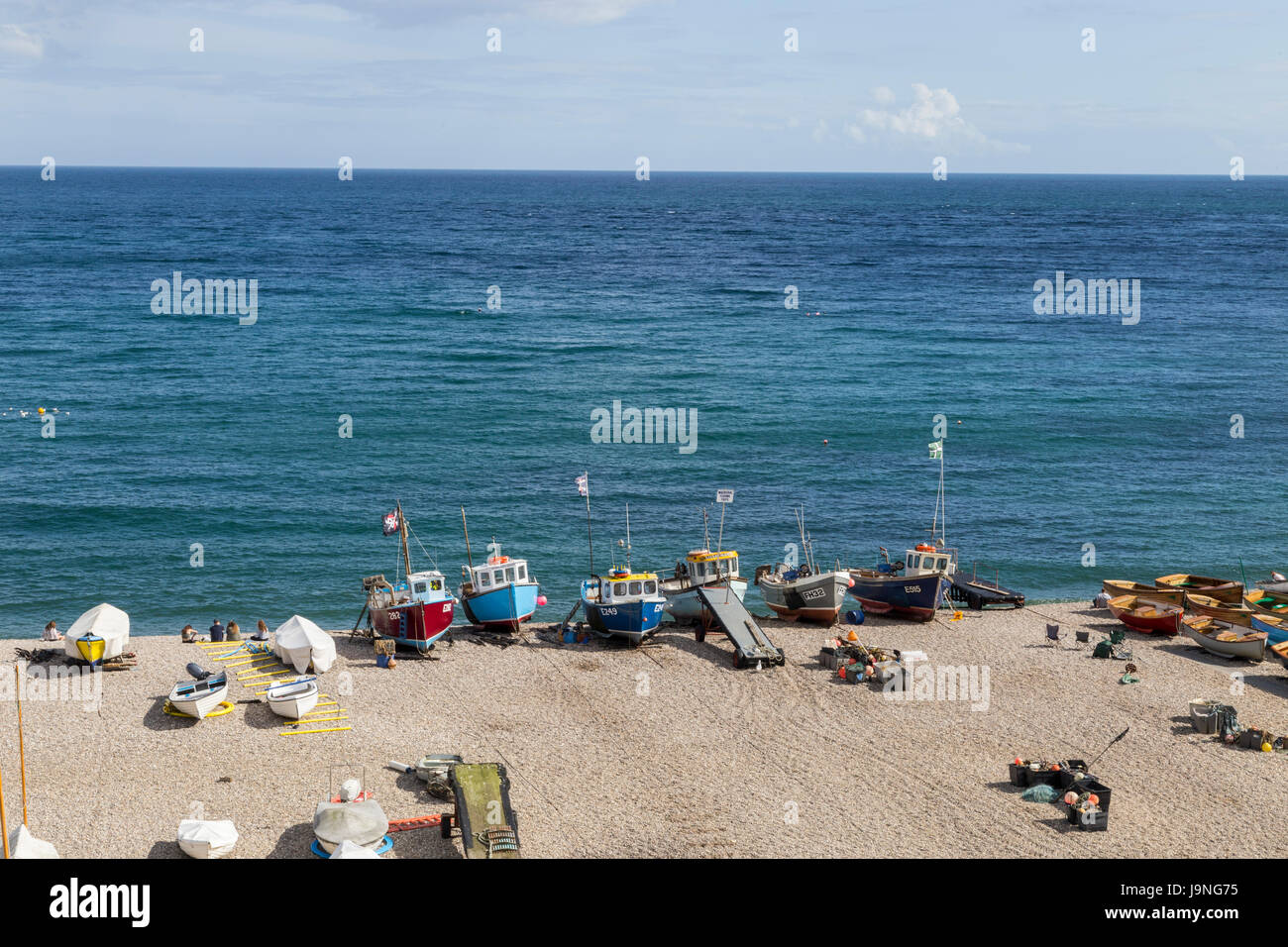 Fishing boats on the beach at Beer, Devon, a pretty fishing village on the jurassic coast. Stock Photo