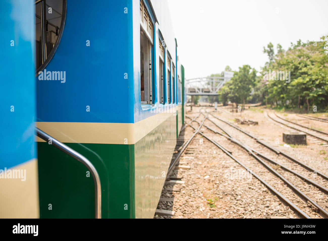 Riding the Yangon Circular Railway. Yangon, Myanmar. Stock Photo