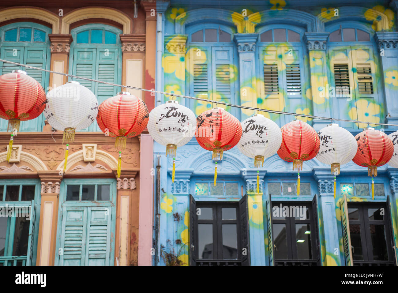 Paper lanterns in the Chinatown section in Singapore. Stock Photo