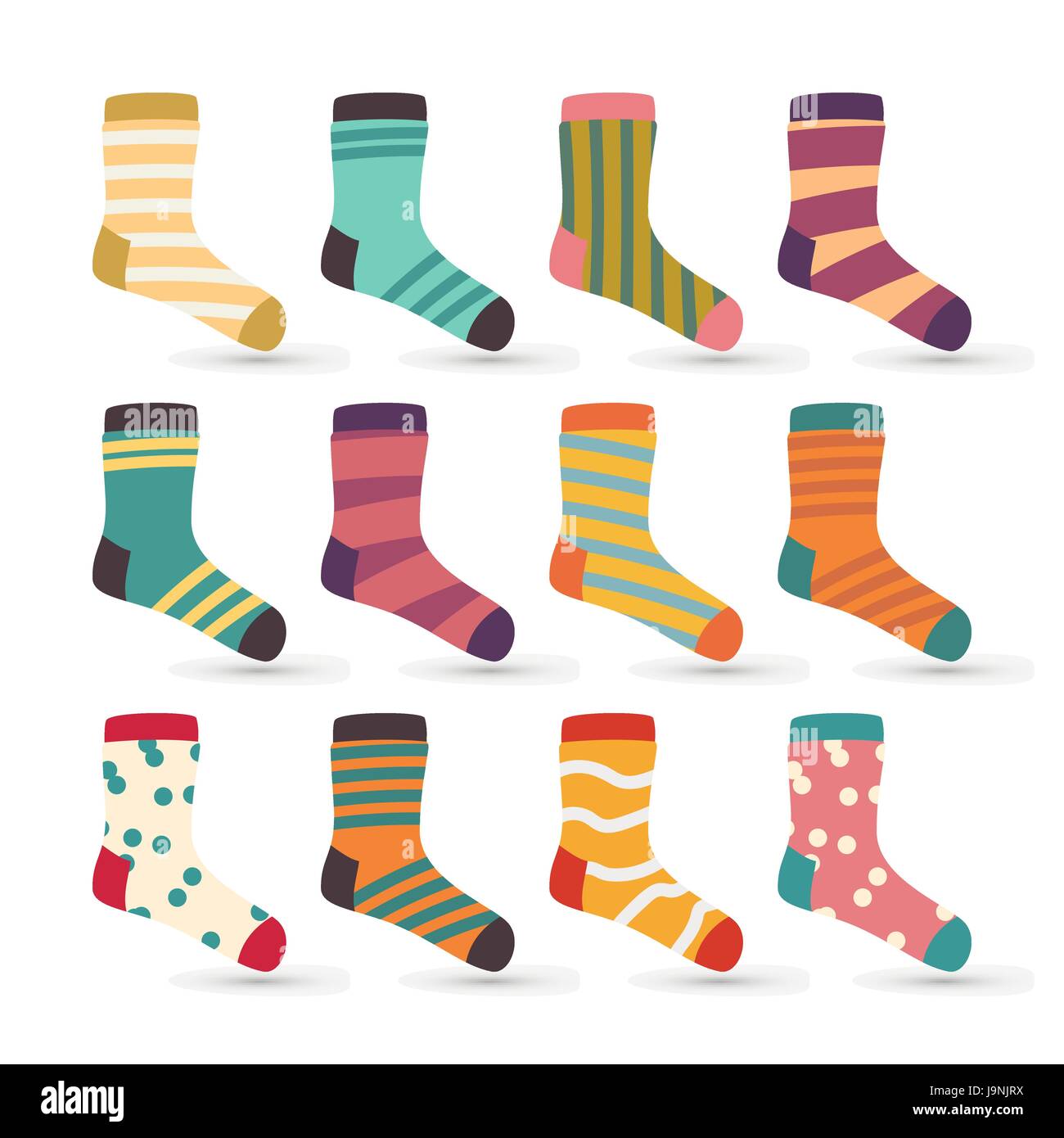 Child Socks Icons Vector. Colorful Cartoon Cute Stylized. Kids Wear Set ...