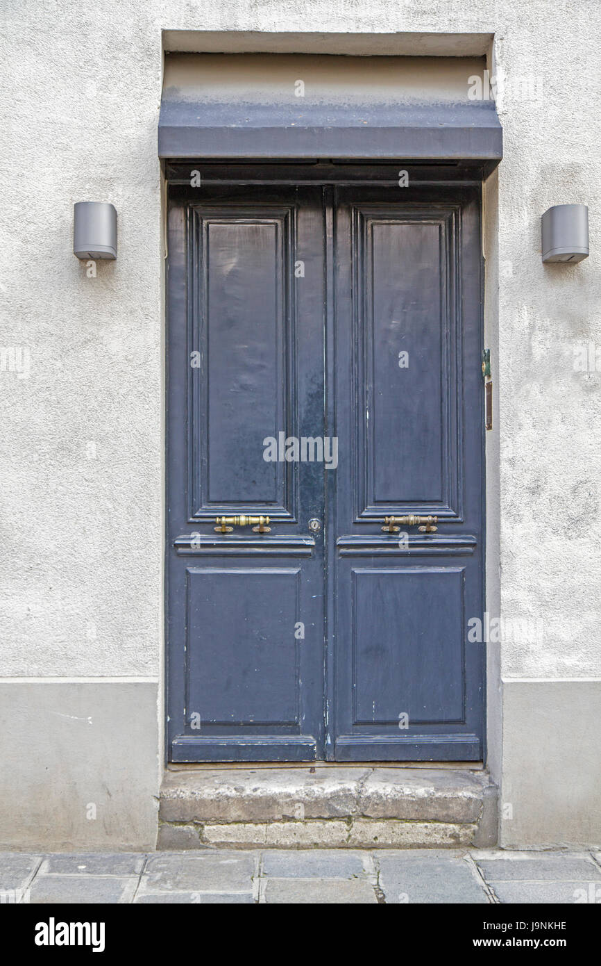 door, anciently, paris, france, cancelled, dyer, staint, pigment, closed, blue, Stock Photo