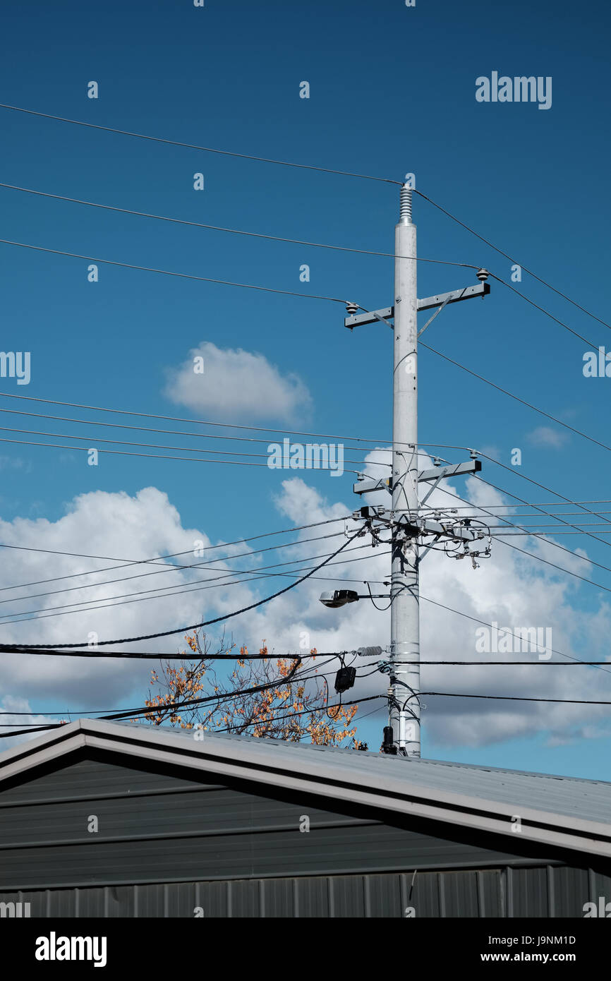 Power line and blue sky Stock Photo - Alamy