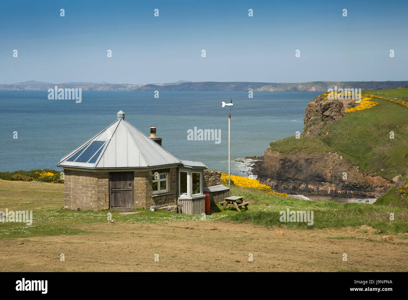 UK, Wales, Pembrokeshire, Druidston, octagonal former croquet pavilion above cliffs Stock Photo