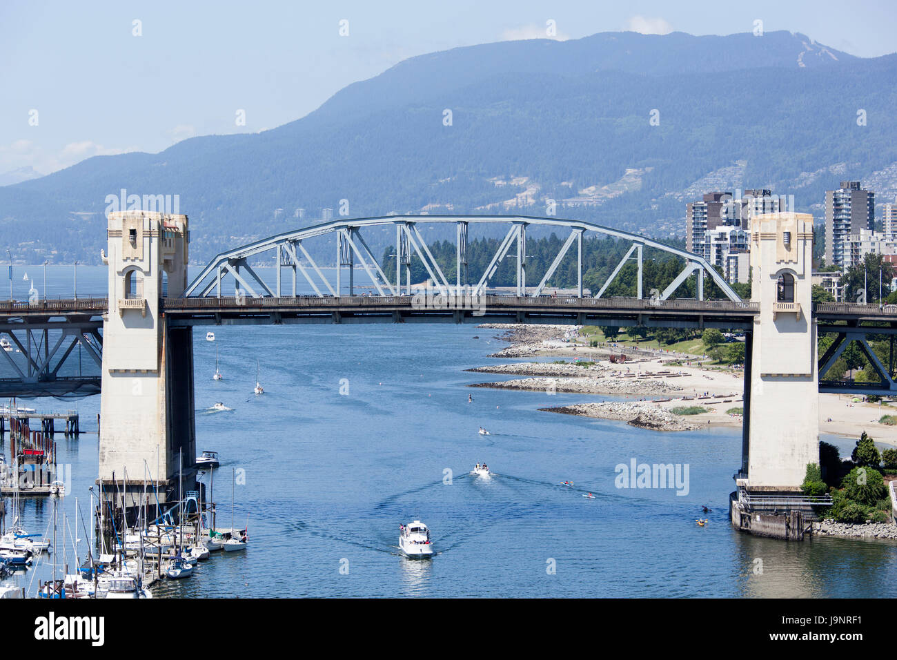 The historic Burrard Bridge over False Creek in Vancouver city (British ...