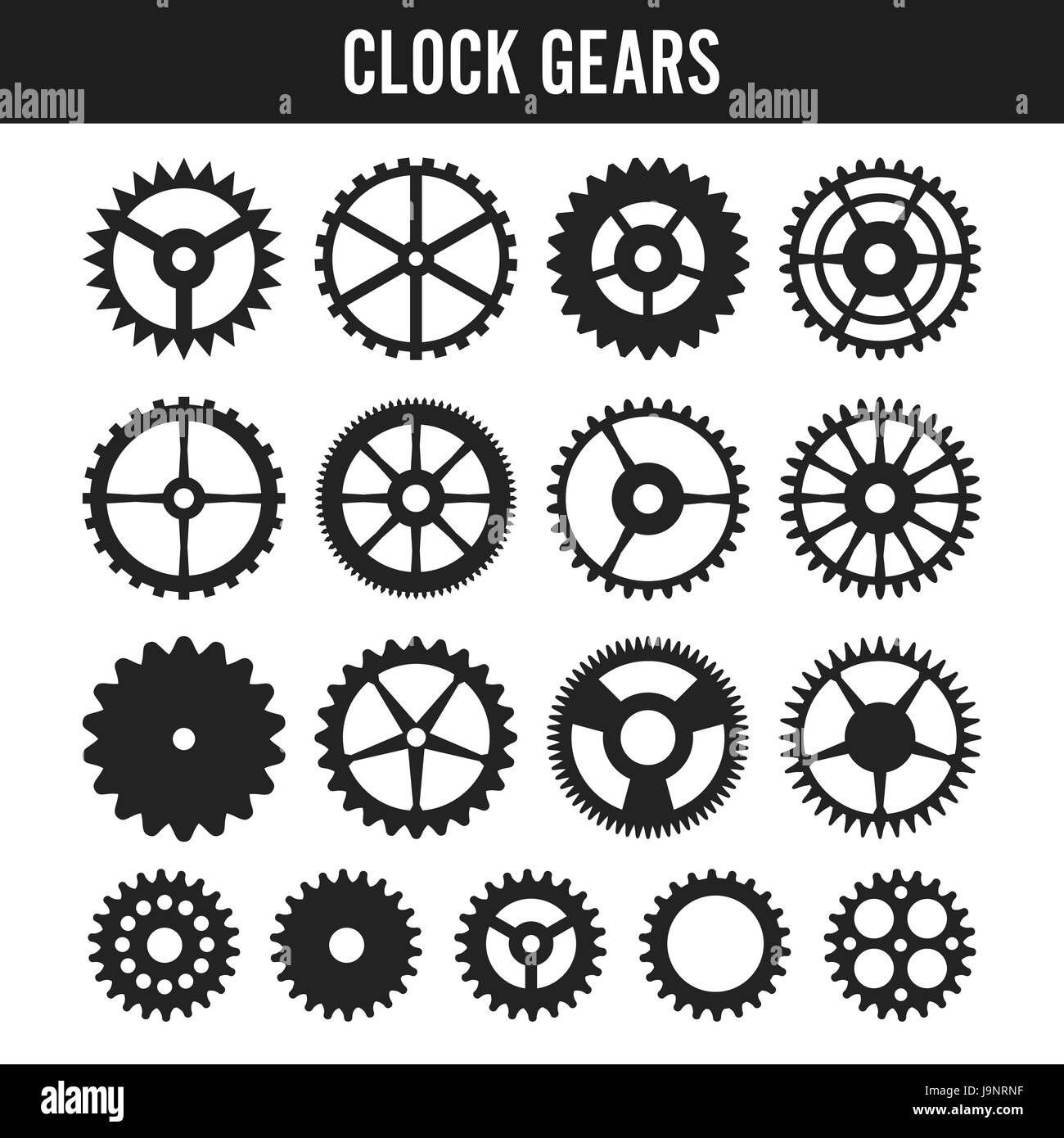 Vector Clock Gears. Black Icons Isolated On White Stock Vector Image