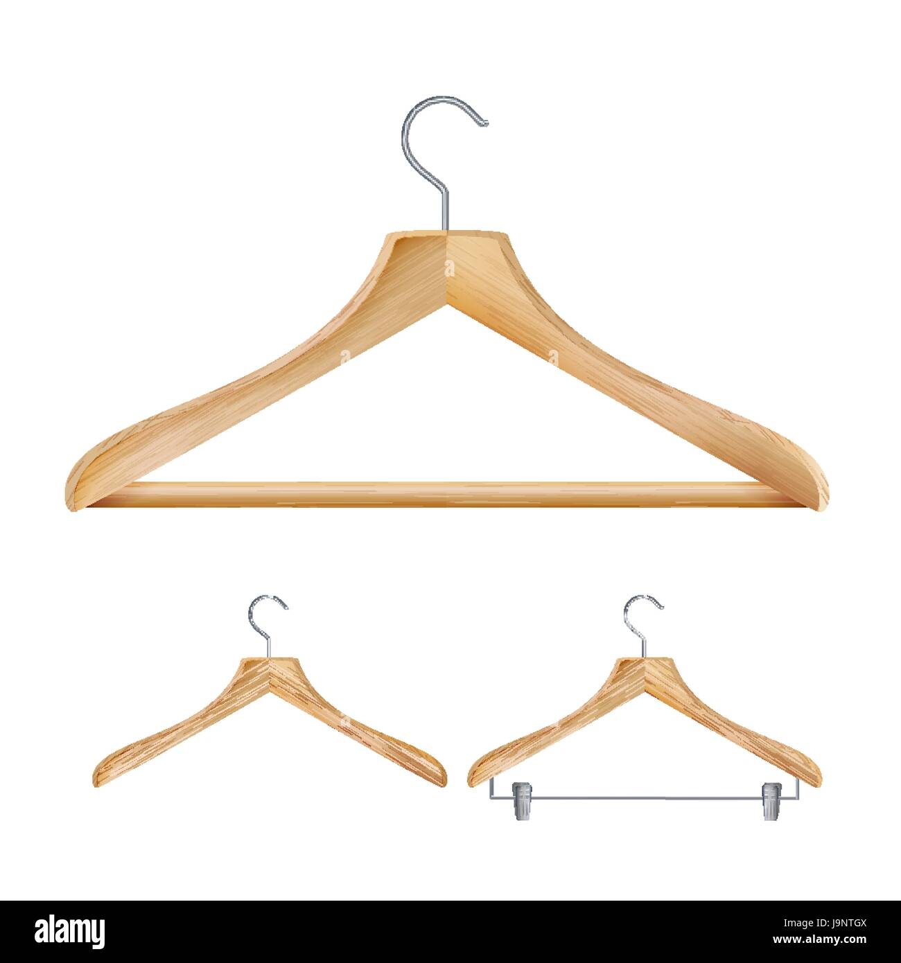 Wooden Clothes Hangers Vector. Illustration Of Classic Clothes Hanger Isolated Stock Vector
