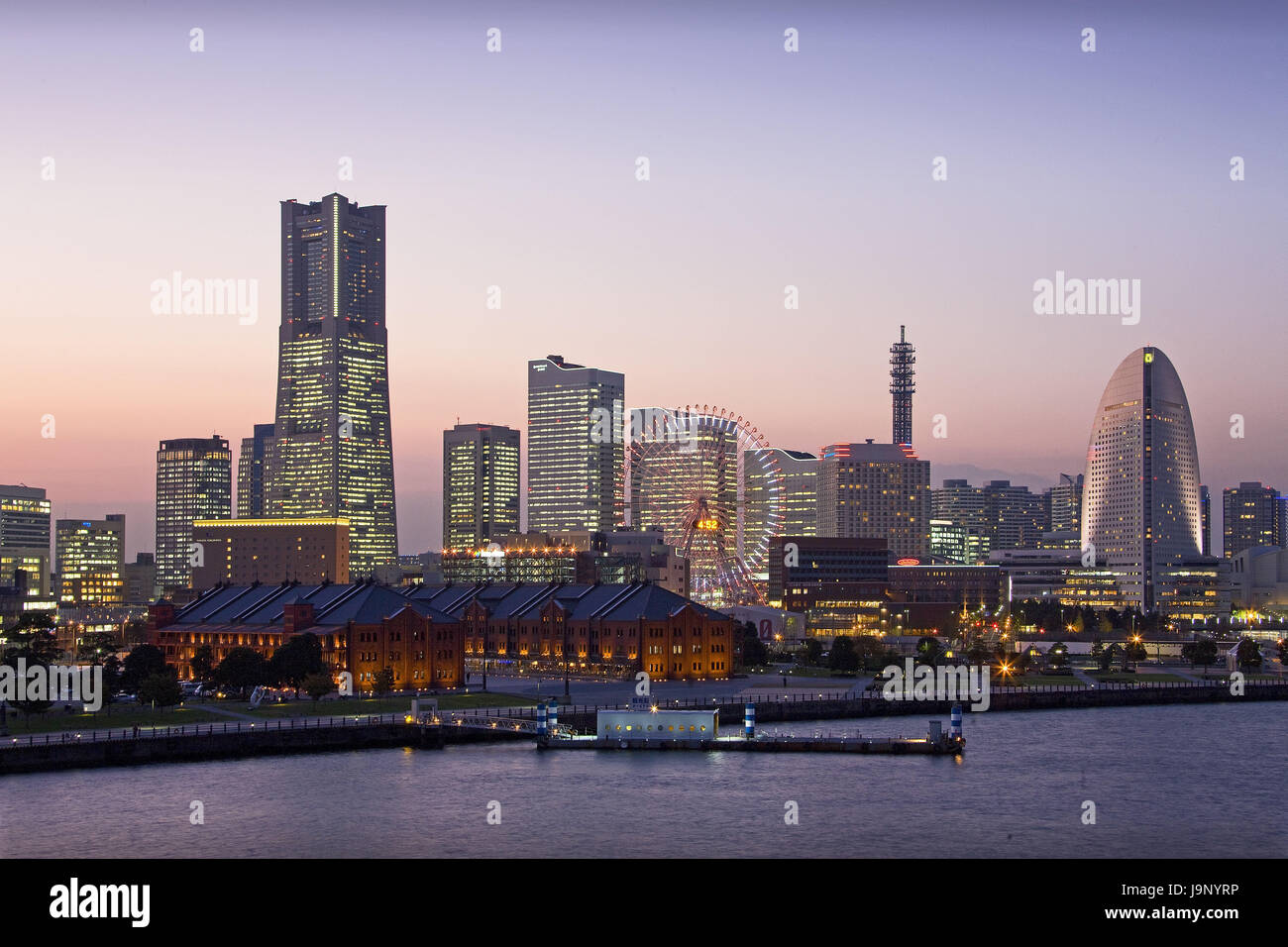 Japan,Yokohama,town view,high rises,land mark of Tower,afterglow, Stock Photo