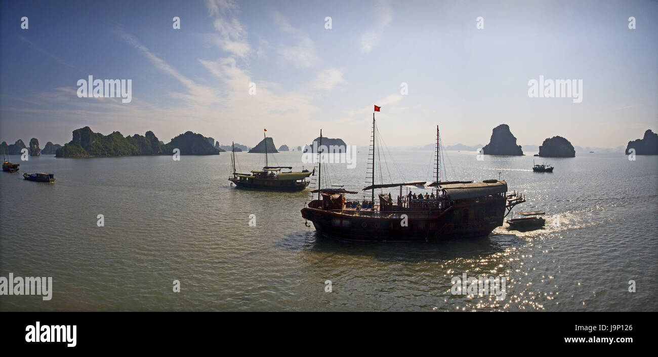 Vietnam,Halong Bay,ships,back light, Stock Photo