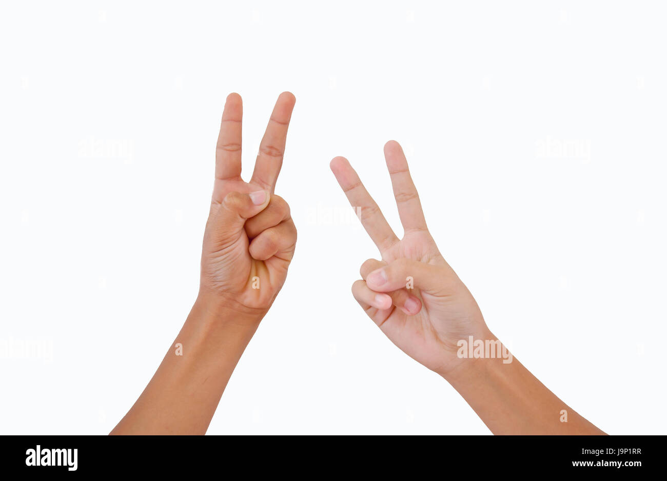 two finger from children on white background Stock Photo