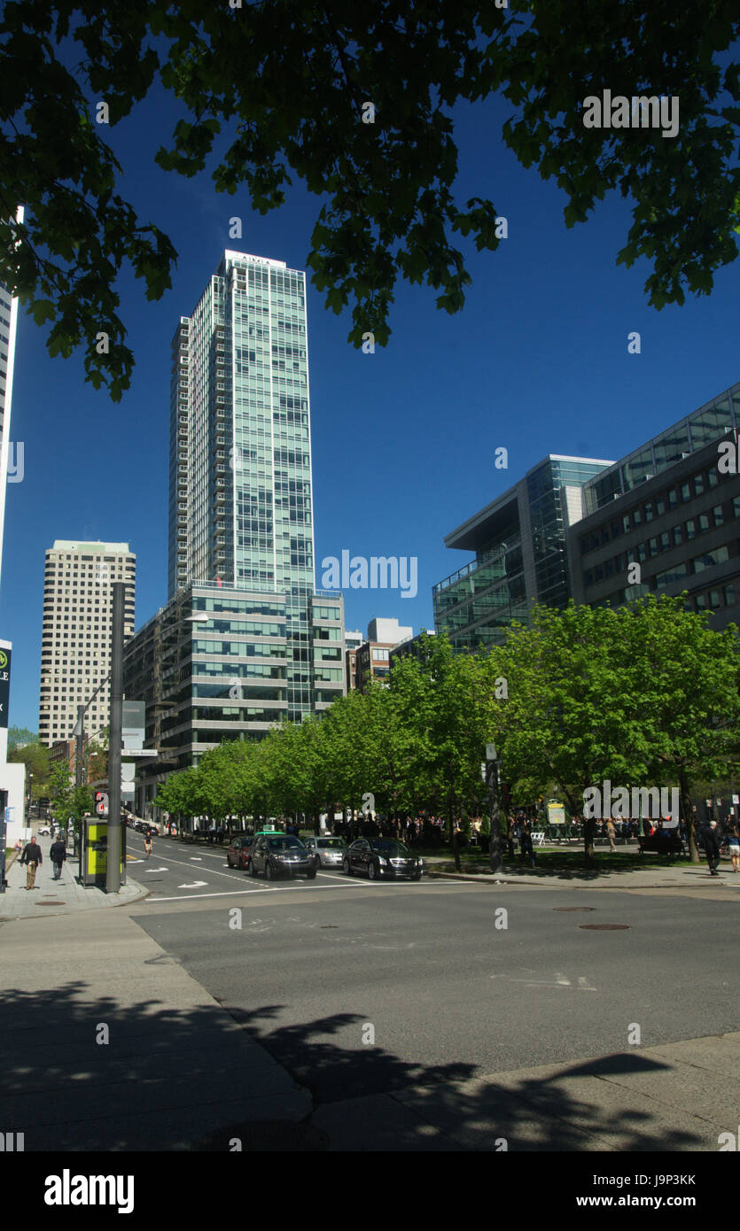 View of Victoria Square seen from the street in downtown Montreal Stock Photo
