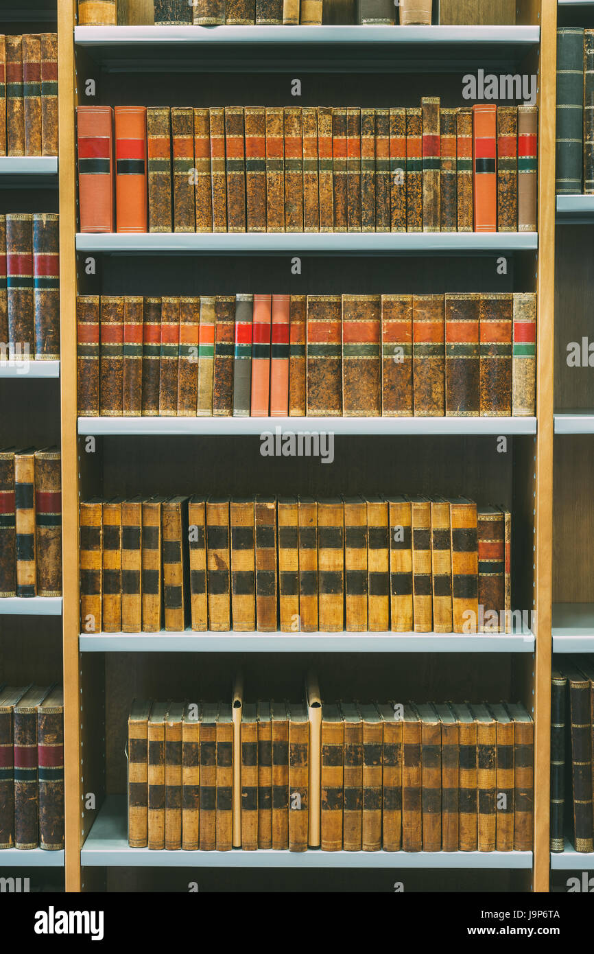 Aged Ancient Antique Old Vintage Books On A Shelfs In Library Stock ...
