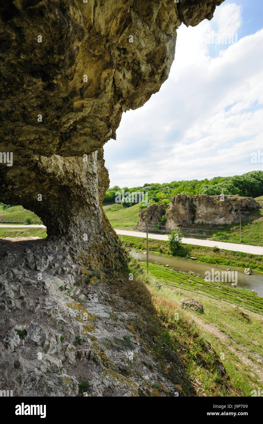 Cave in toltre near the Butesti village, Moldova Stock Photo