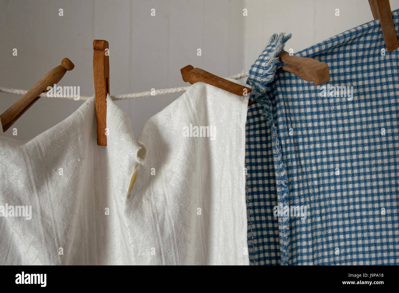 Laundry Line With Clothes Pins Stock Photo