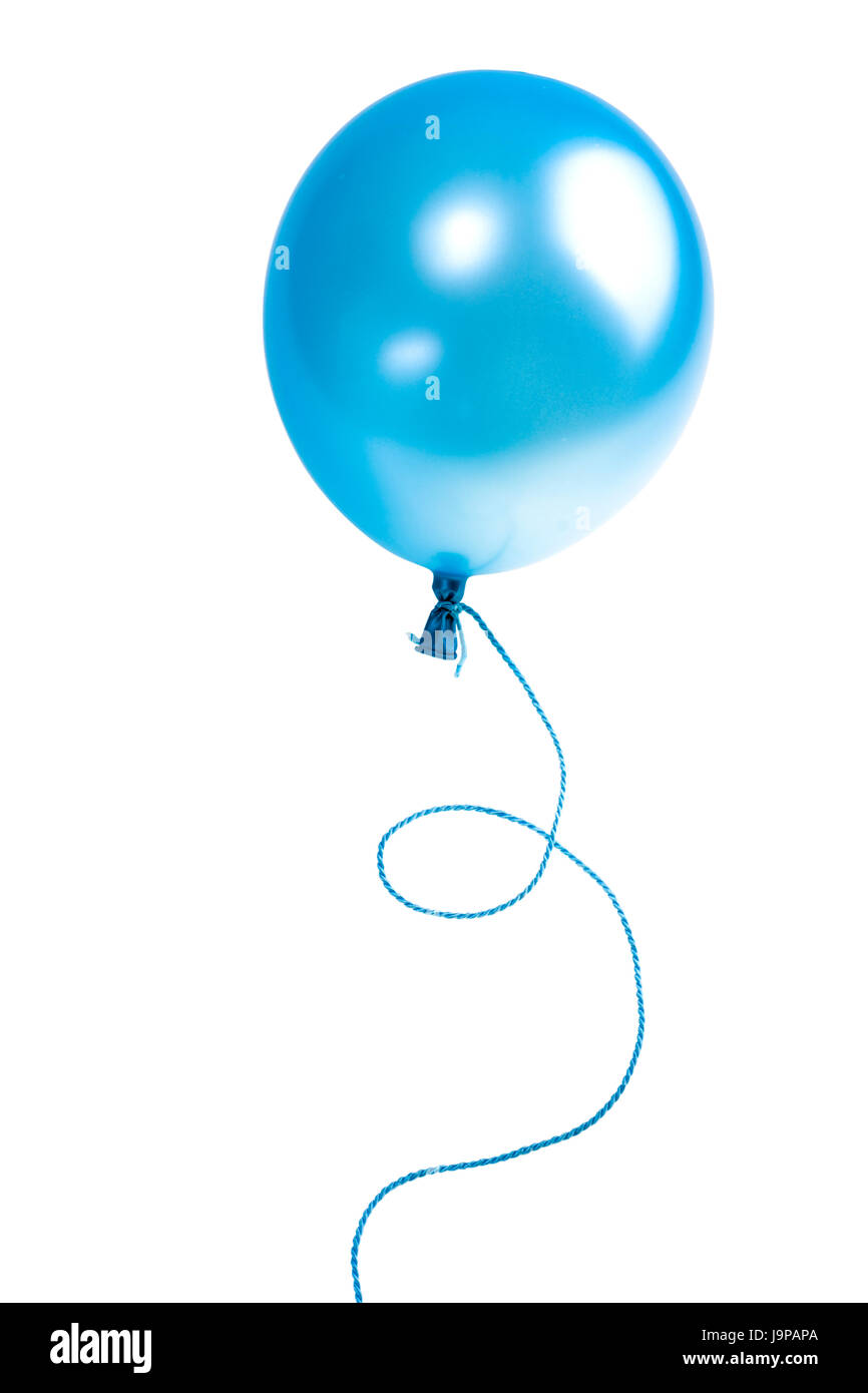 blue, isolated, balloon, string, packthreads, pumped, white, blue