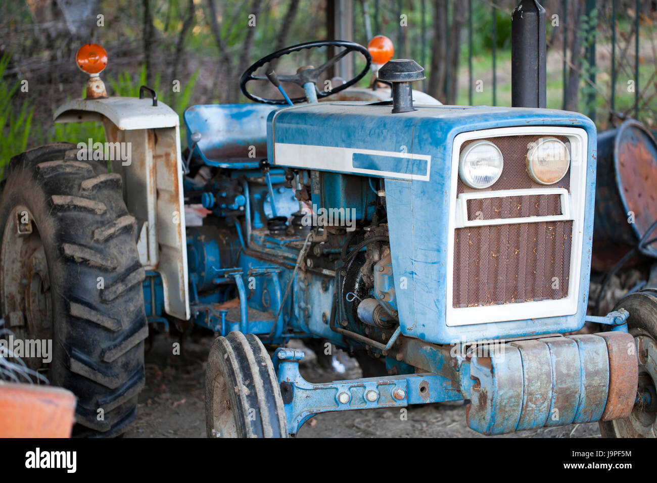 blue, farm, tractor, old, railway, locomotive, train, engine, rolling stock, Stock Photo