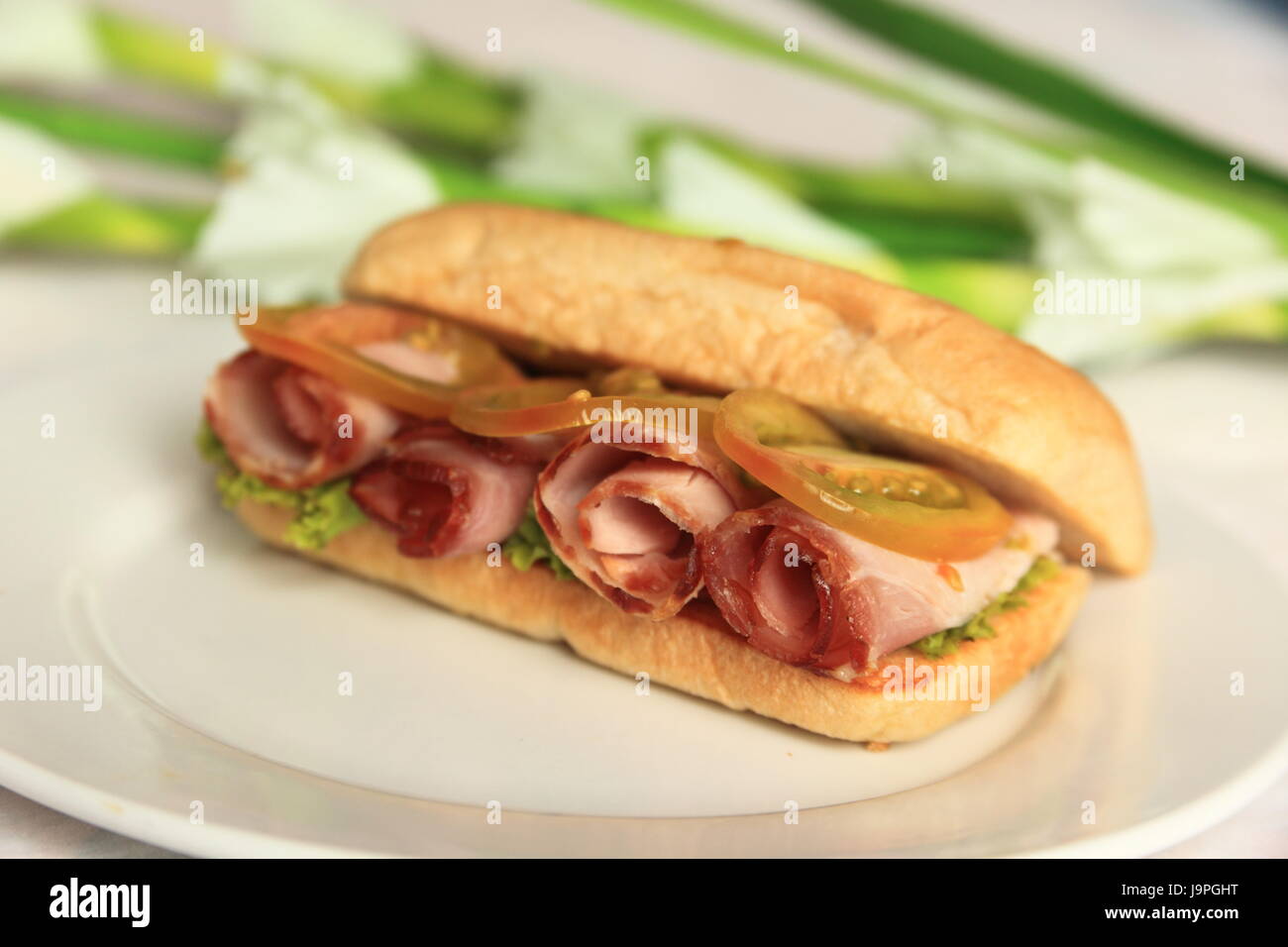 bread, sandwich, food, dish, meal, lunch, ham, baguette, snack, breakfeast, Stock Photo