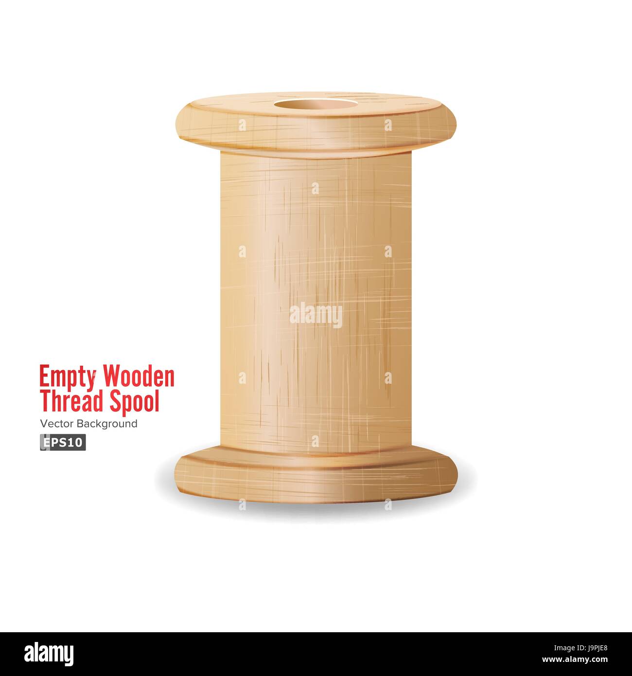 Empty Wooden Thread Spool. Classic Old Bobbin. Isolated On White