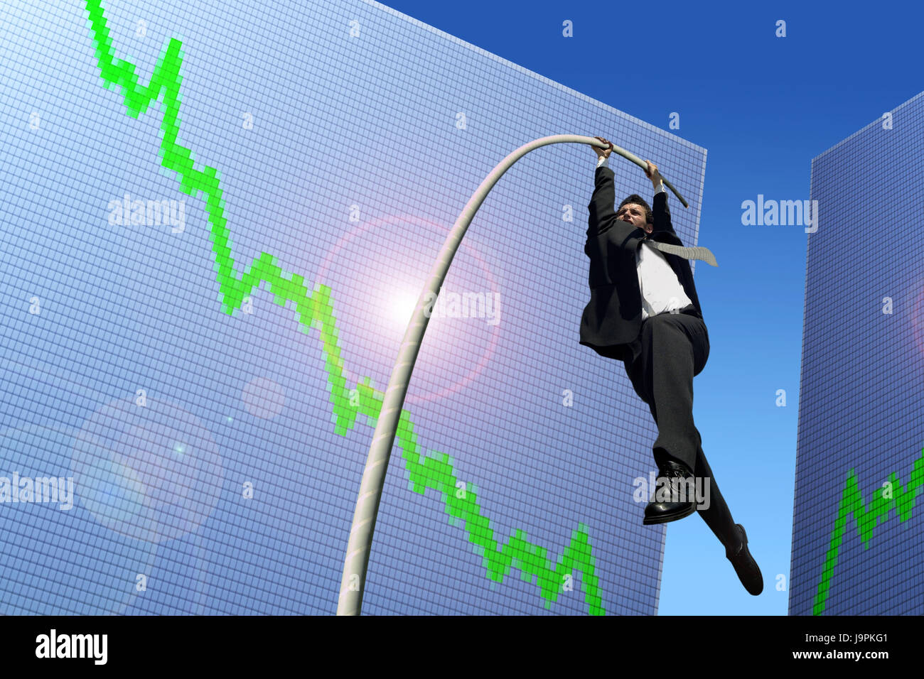 Businessman,pole vault,exchange rate notice board,balance bend Stock