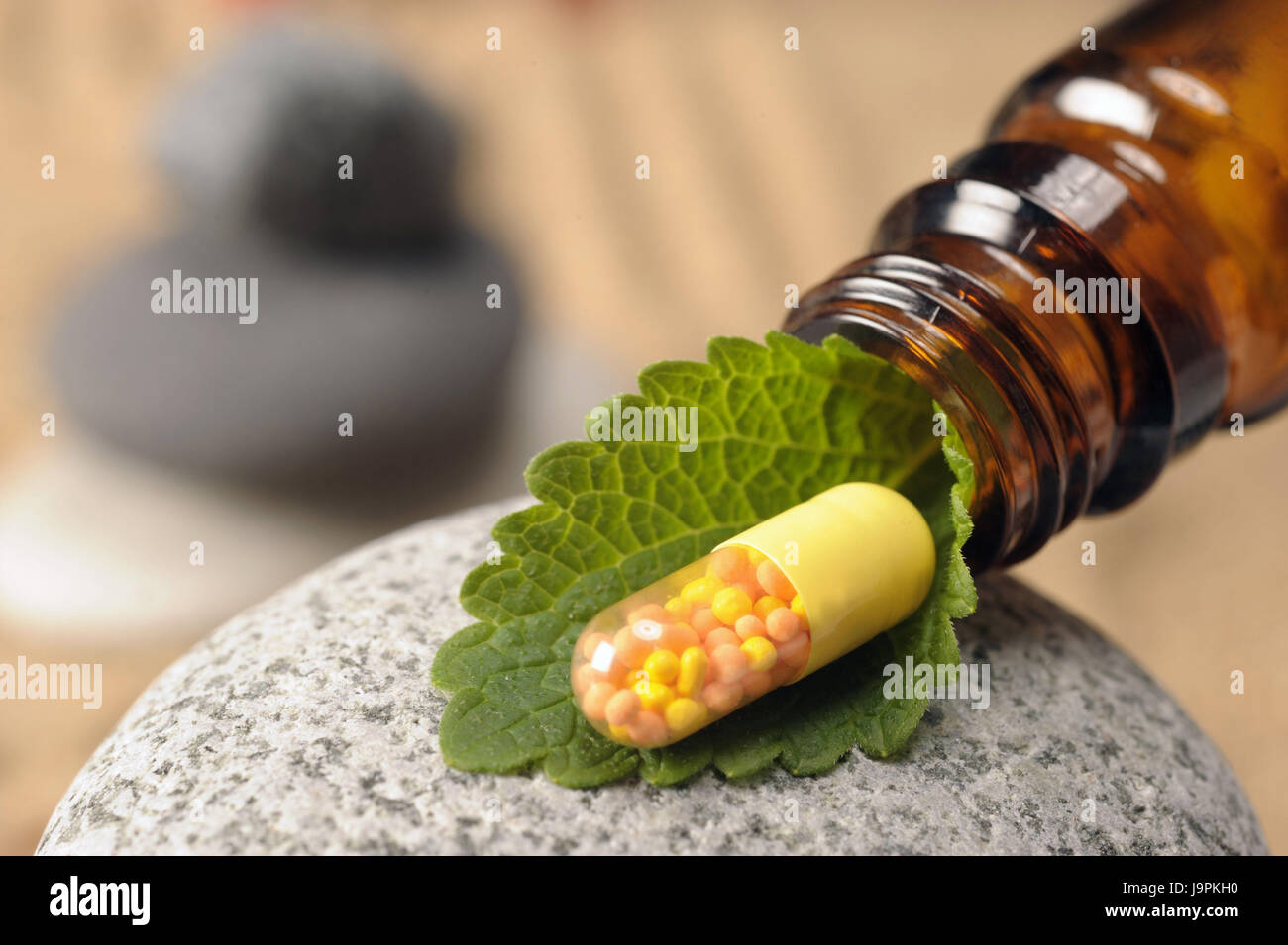 Nature medicine,homoeopathy,capsule,vegetable active ingredients, Stock Photo