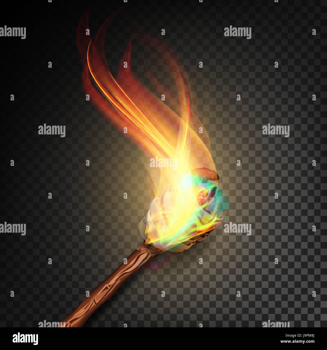 Torch With Flame. Realistic Fire. Realistic Fire Torch Isolated On